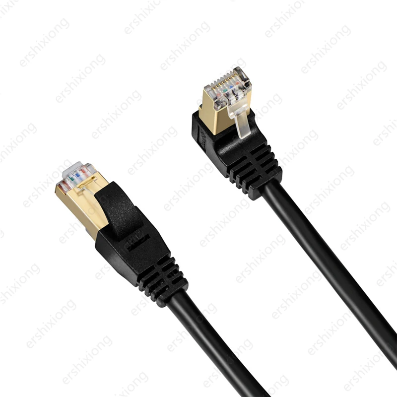 Cat7 Ethernet Cable RJ45 SFTP Patch Cable 90 Degree Right Angle for Computer Networking Laptop Router Modem 0.3m Lan Cord