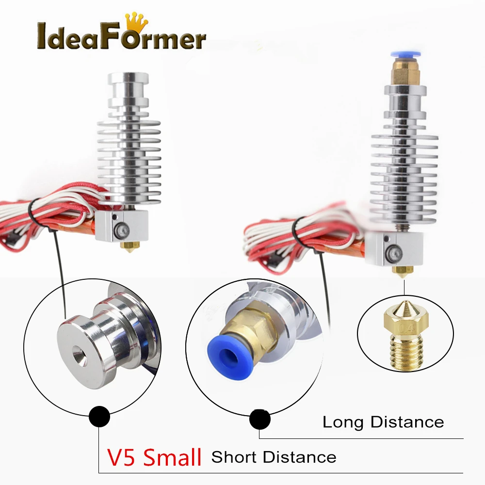 

E3D V5 Bowden/Wade Extruder J-head Hot End Long or Short-distance With V5 Heater block + Brass Nozzle For 1.75/3.0mm Filament.