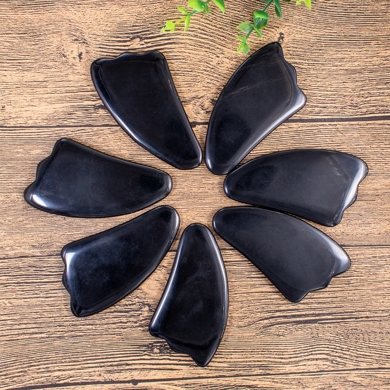 Natural Jade Guasha Tool Black Obsidian Stone Facial Eye Body Scraping Massage Beauty Relaxation Therapy Skincare Instrument