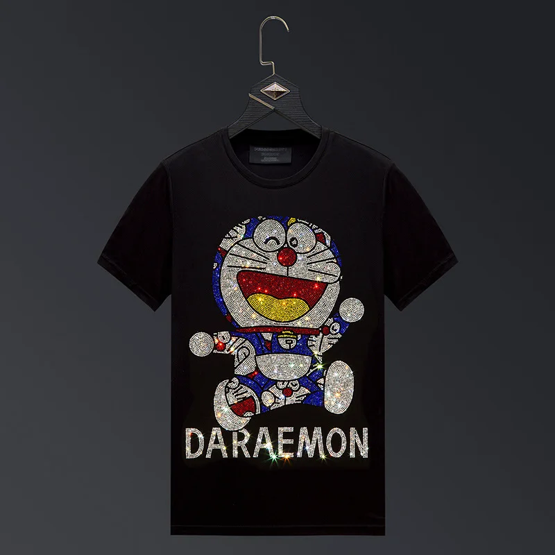 2024 Cartoon Rhinestones T Shirts Men Brand Short Sleeve Fashion Streetwear O Neck Slim Modal Cotton Mans T-shirts Plus Size 6XL