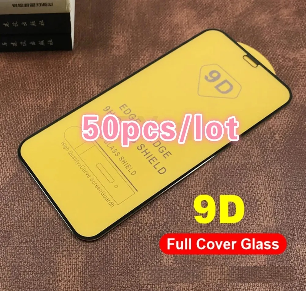 50pcs/lot 9D Tempered Glass For iPhone 15 14 13 12 11 Pro Max 678 Plus SE2 Full Screen Protector For iPhone 15 14 XR XS Max Film