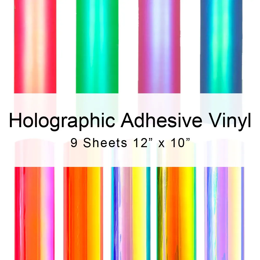 30x25cm Bundle Holographic Iridescent Adhesive Vinyl 9 Assorted Colors works with Cut for Craft Cups Decoration Easy to Weed