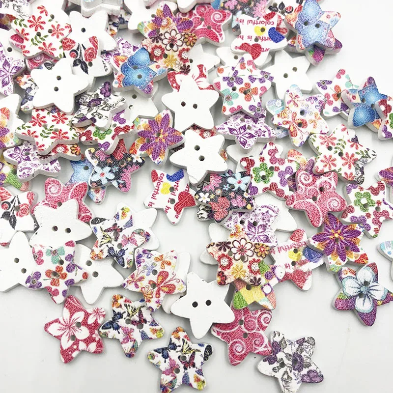 50PCS Mix Star DIY Scrapbooking Cartoon Buttons Wood Buttons Children's Garment Sewing Notions WB735