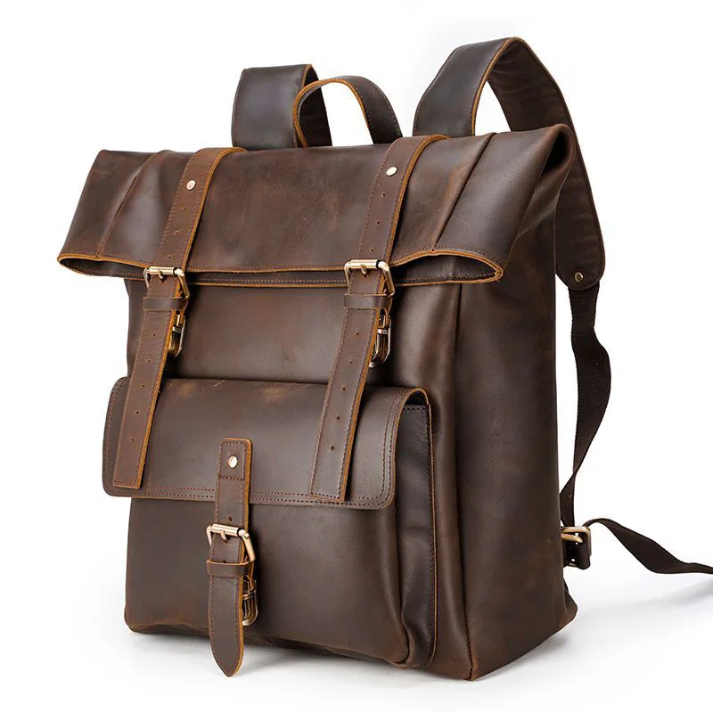 Crazy Horse Genuine Leather Backpack for Men 17\