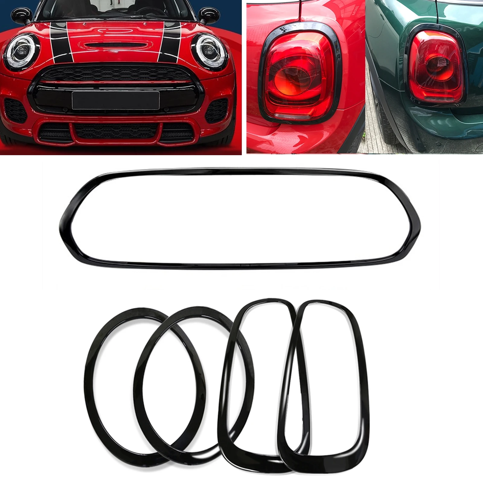 

For Mini Cooper S F55 F56 F57 2014-2021 Upper Hood Grille Grill Trim Frame+Headlight Front Light+Rear Lamp Cover Bezel Sticker