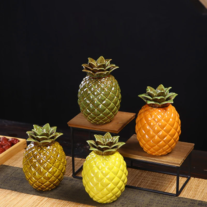 Creative Ceramic Pineapple Storage Jar, Tea Caddy Container with Lids, Wine Cabinet, Living Room, TV Cabinet, Bedroom Decor