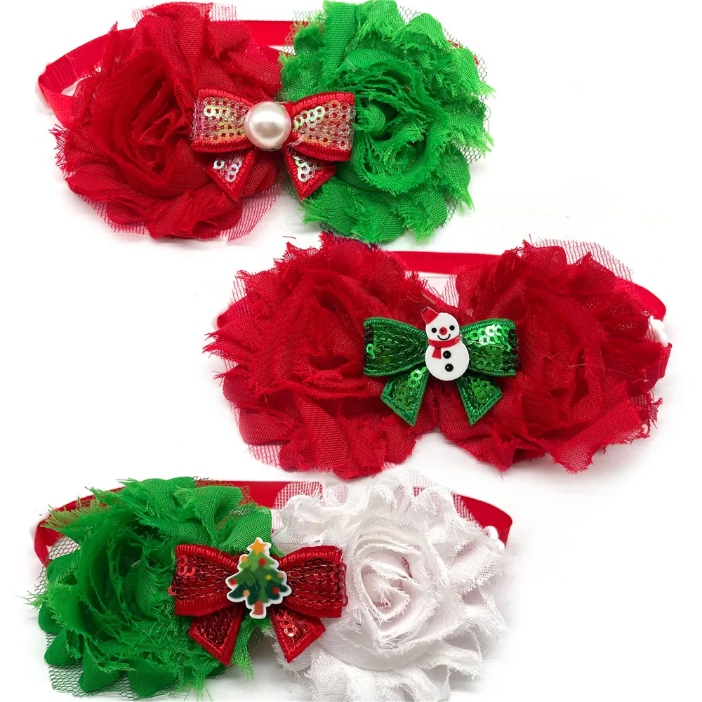 50/100pcs Christmas Pet Puppy Dog Cat Bow Ties Flowers Style Dog Bowties Pet Supplies Neckties Collar Pet Grooming Accessories