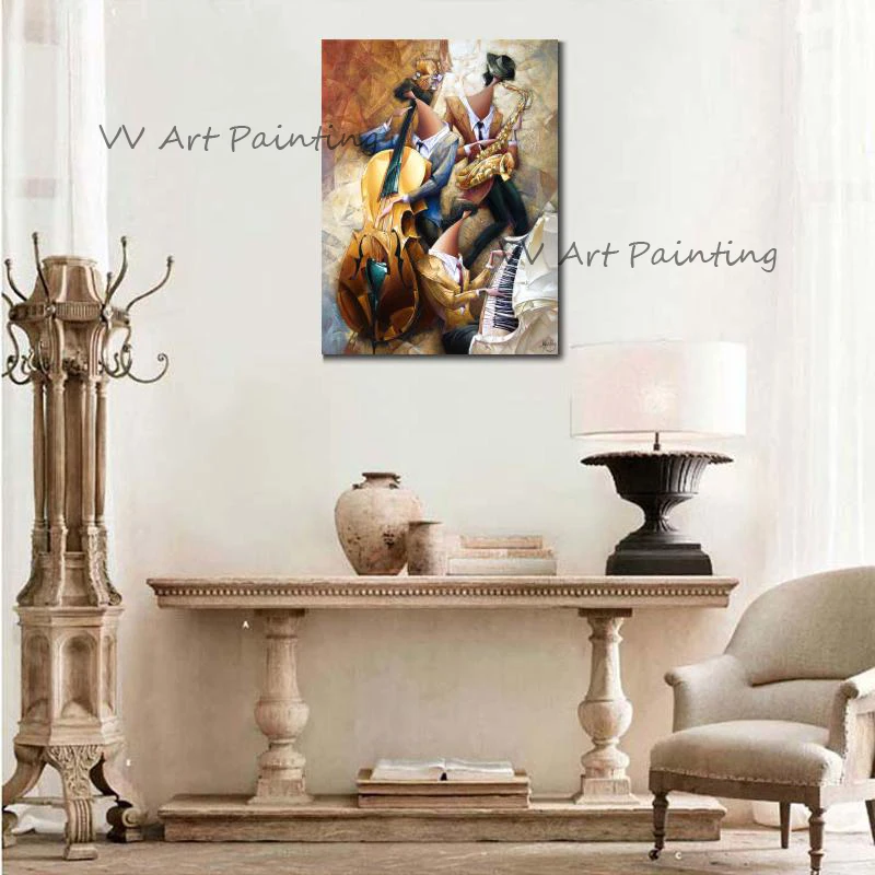 Christmas Gift Handmade Man Oil Paiting Abstract Wall Art Canvas Music Wall Picture For Living Room Home Decor Saxophone Violin