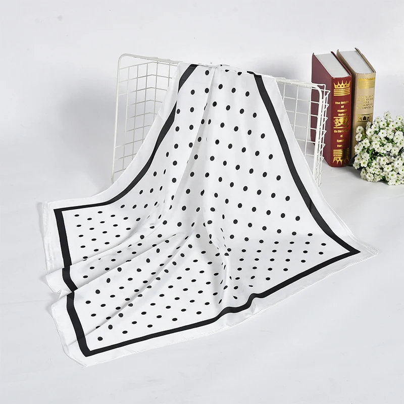 women polka dot printed soft multifunctional hankerchief foulard femme muslim hijab wrap bandana imitated silk square head scarf