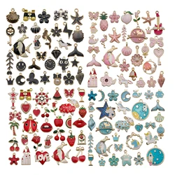 Mixed 10pcs Enamel Unicorn Animal Birds Tree Lips Flower Star Charms Clips Pendants Handmade Bracelet Jewelry Making Accessories