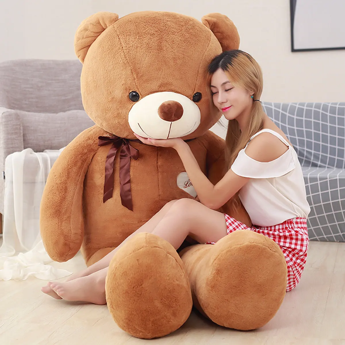 60/80/100cm Classical Teddy Bear Plush Toys Stuffed Soft Animal Ribbon Heart Bear Pillow Kids Girls Valentine Birthday Gift