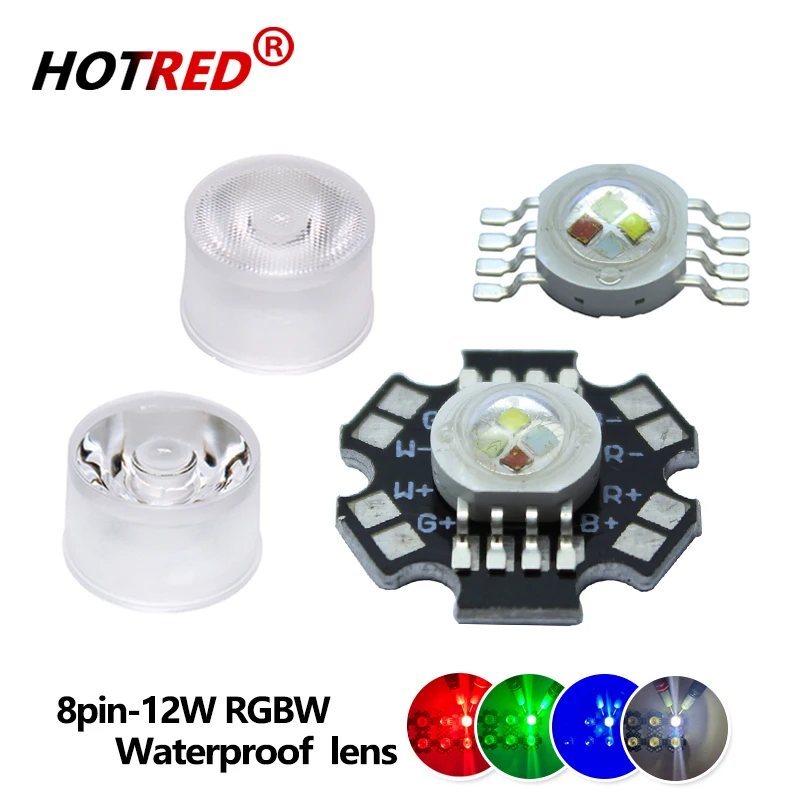 LED RGBW RGBWW 4W 12W 4*3W High Power Chip Beads Lamp 8Pins Diode Waterproof Lens Colorful  Sources DIY For Stage Spot Lighting