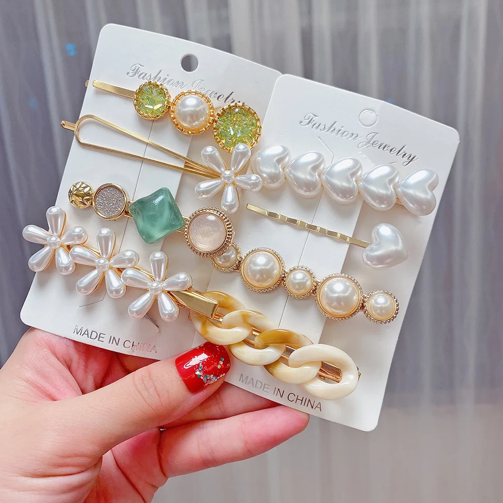 2-8pcs/Set Pearl Hair Clip Set Top Clip Hair Clip Rhinestone Hair Clip Geometric Hair Clips Sweet Hair Ornament Hair Accessories