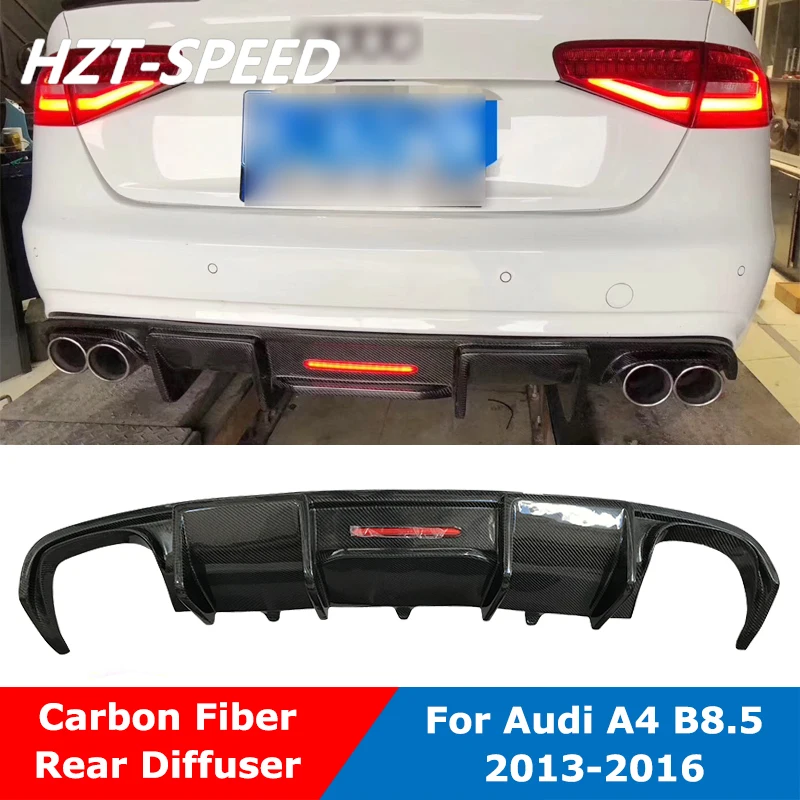 A4 B8.5 S4 Carbon Fiber Rear Bumper Diffuser Lip Spoiler with LED Lights For Audi Sport And Non-sline Model 2013-2016