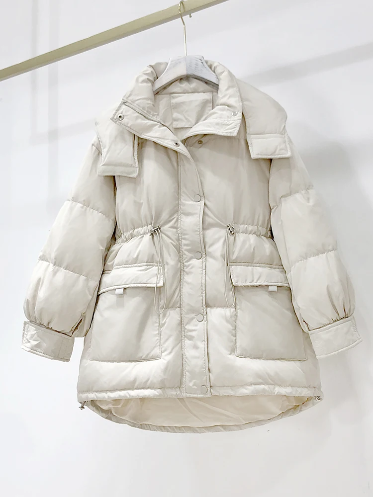 2021 Winter New Fashion Street Designer Brand ladies White  Cotton Padded coat Pretty Girls Outerwear Coat With Belt