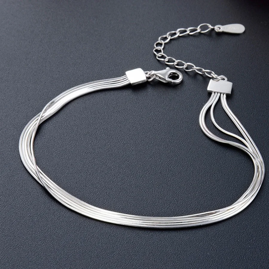 

Thin Multi layer Bracelet Link Chain Bracelet For Women 925 Sterling Silver Gift Fit Charm Body Jewelry Party Gifts