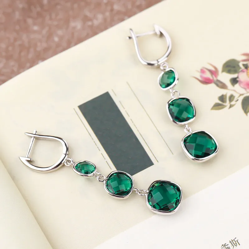 CSJ Green Amethyst Quartz Earring Sterling 925 Silver Gemstone Crystal for Women Wedding Party Birthday Gift Free Ship image 4