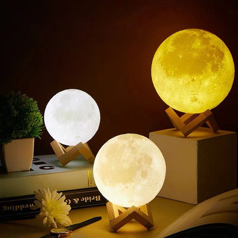 

3D Moon Lamp LED Night Light Rechargeable Bedside Lamp Children’s Room Bedroom Decoration RGB Color 3D Print Moonlight Kid Gift