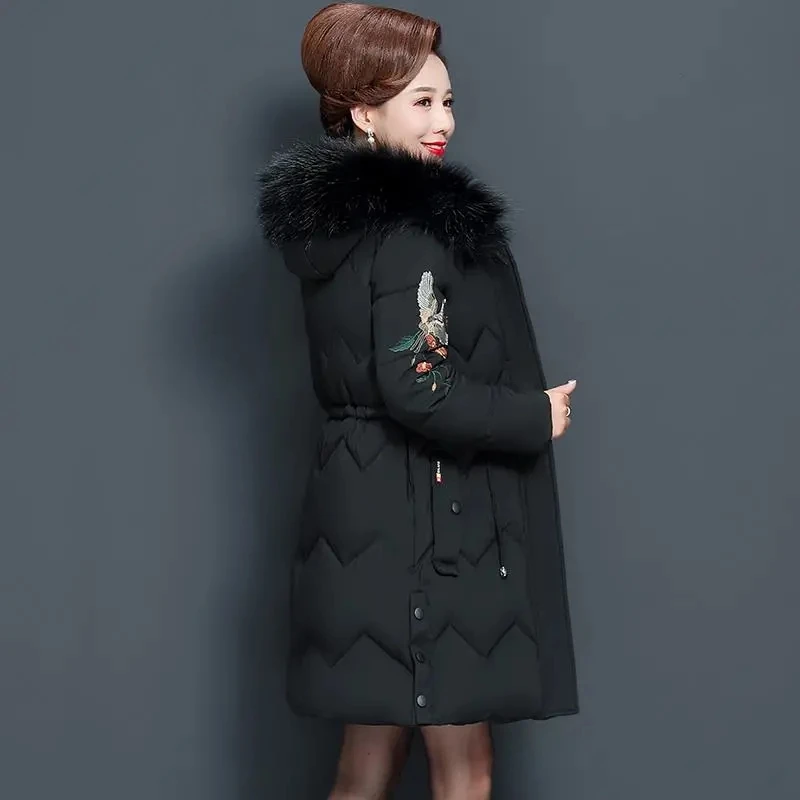 2023 Women Colorful Fur Collar Long Winter Jacket Hooded Down Cotton Coat Thick Warm Jacket Cotton Padded Wadded Parkas XL-5XL