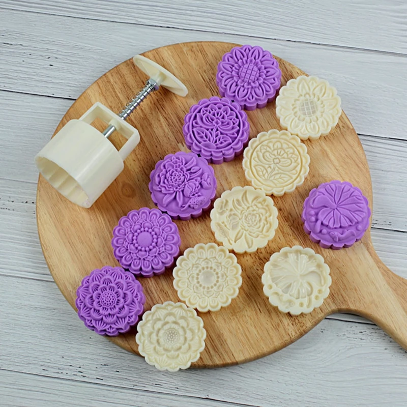 Plastic Mooncake Mold 100g 3D Flower Stamp Cookie Cutter Cake Mold Hand Pressure XX9B