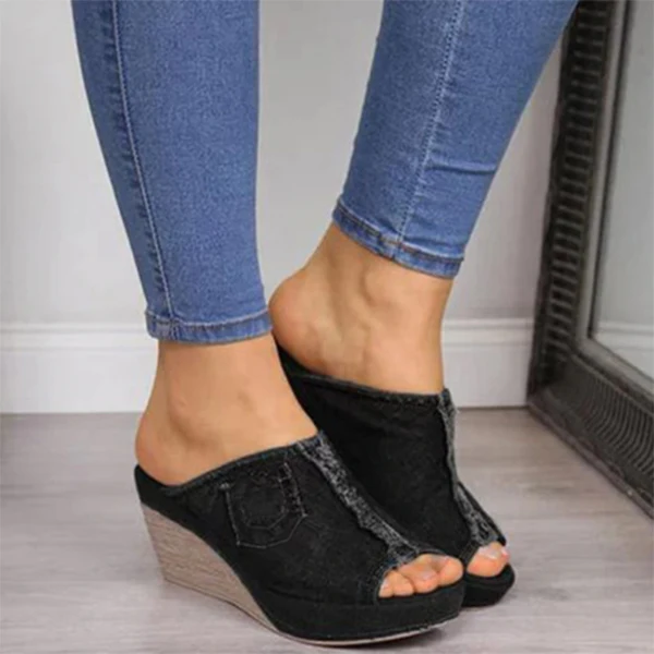 Fashion Ladies Shoes Women's Denim Platform Wedges Shoes For Women Wedges Slippers Zapatos De Mujer 2020