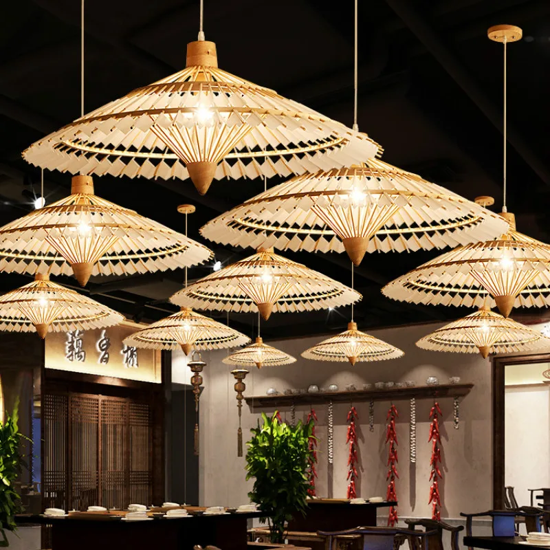 Chinese style bamboo lamp umbrella lamp bamboo droplight Chinese hotel lamp health club decoration hall Pendant Lights LB32306