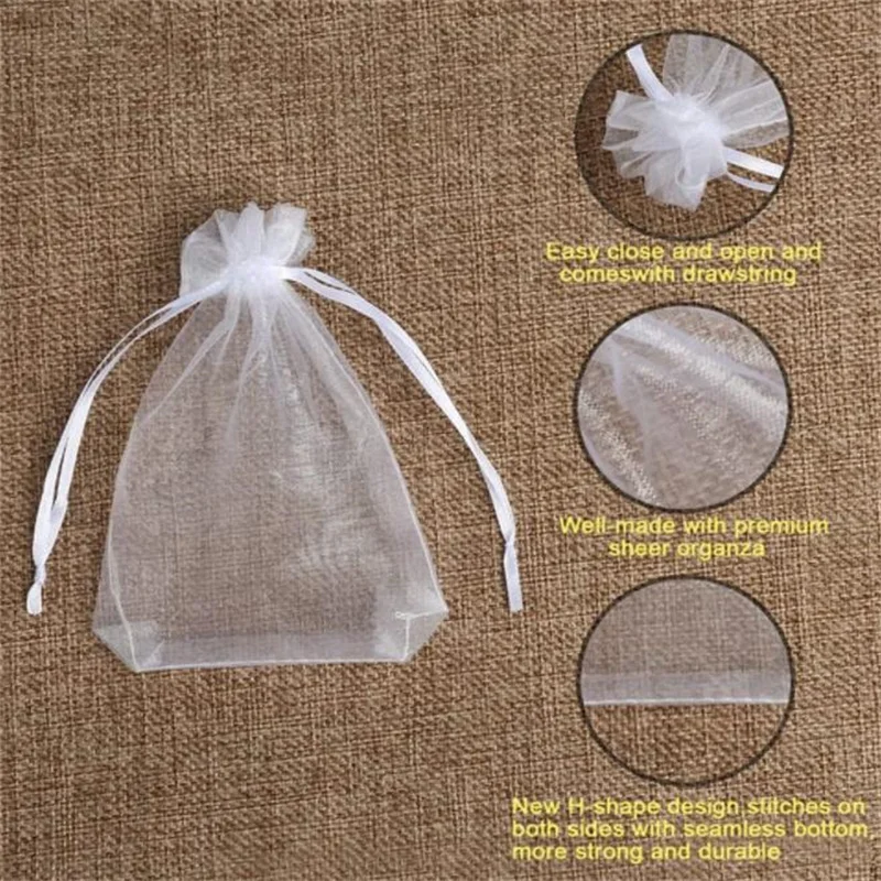 Bolsa de Organza para embalaje de joyas, bolsitas dibujables para dulces, bodas, fiestas, 50 unidades