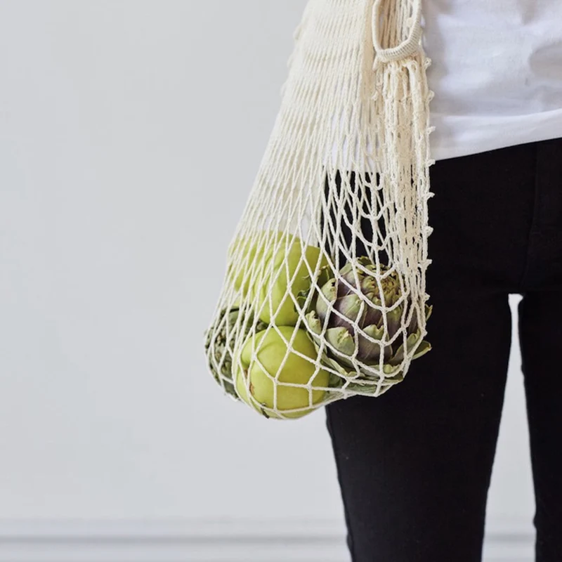 Cotton Mesh Shopping Bag Reusable String Fruit Storage Handbag Totes Women Shopping Mesh Net Shop Grocery Tote Bag