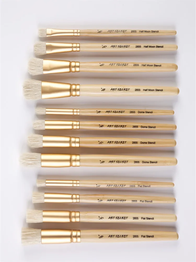 

ArtSecret New Arrival 2855 Stencil Oil Brush Set White Bristle Hair Wooden Handle Acrylic Paints Stationery Art Supplies