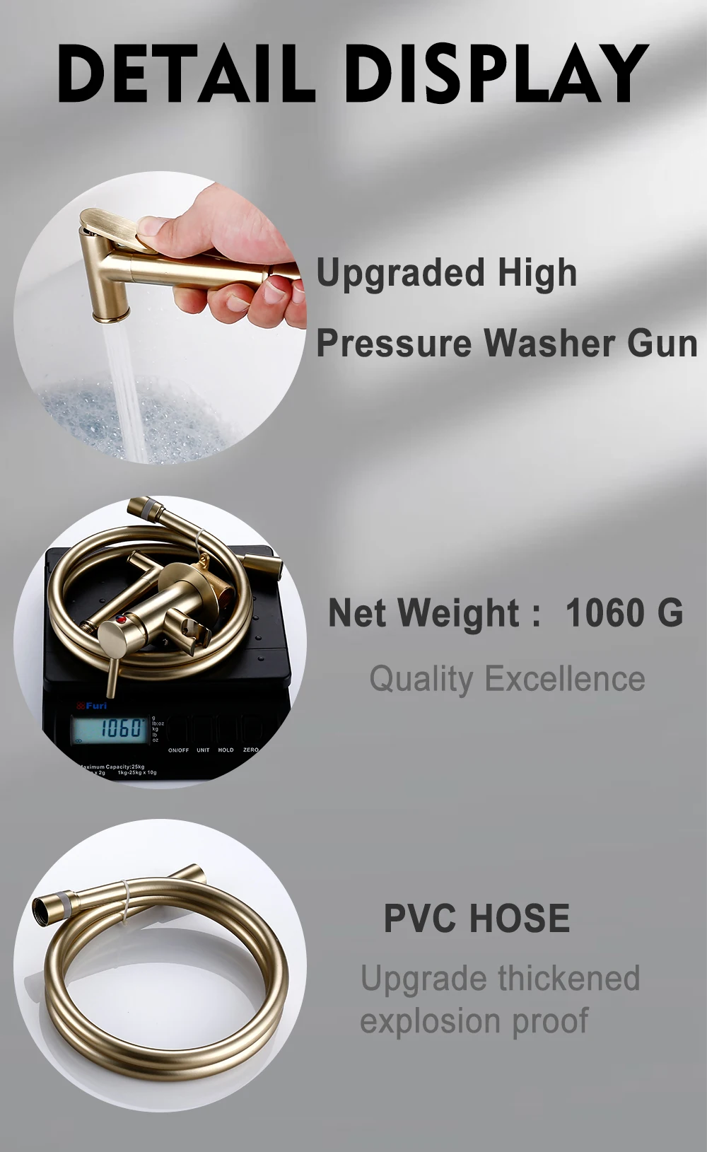 Brushed gold Brass Hand-held Wall-mounted Hybrid Hot And Cold Water With Stand Bathroom kitchen Toilet Faucet Bidet Sprayer