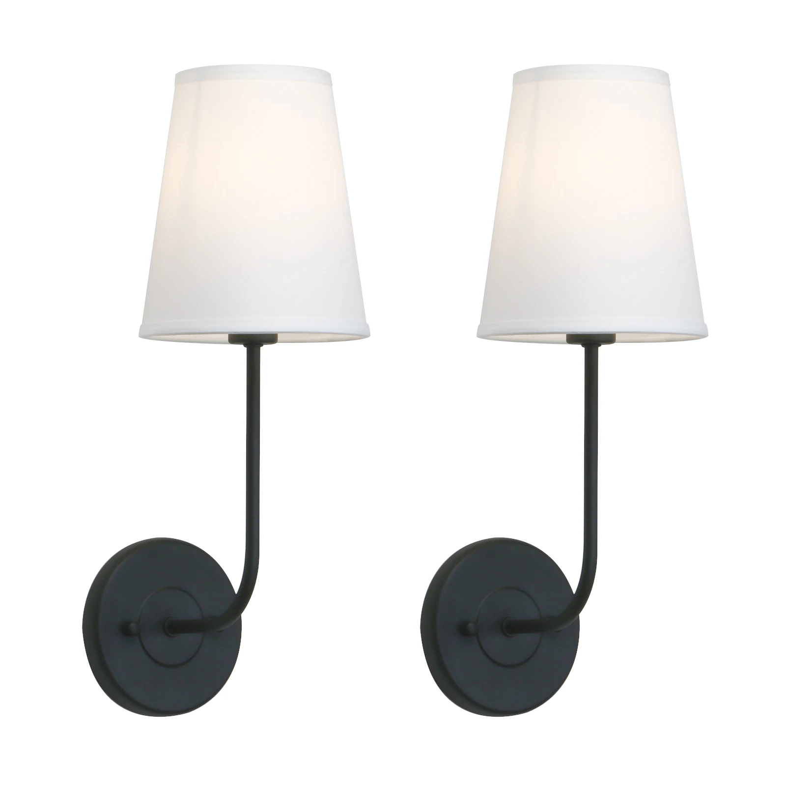 Permo Set of 2 classic country industrial wall light with flared funnel white fabric shade bedroom bedside reading light