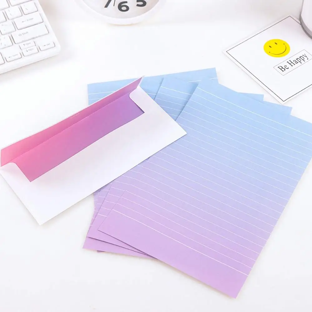 16 Cute Rainbow Colorful Writing Stationery Paper Letter Set With 8 Envelope & Label Seal Sticker For Home School Office Supply