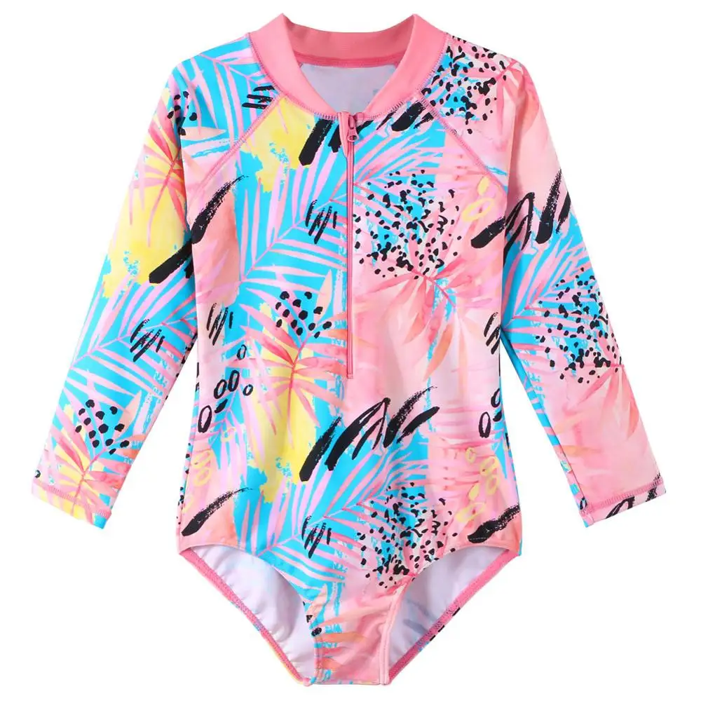 

BAOHULU Kids One-Piece Swimsuit UV 50+ Protective Summer Rash Guard Long Sleeve Mix Peach Color Swimwear Water Sport Costumes