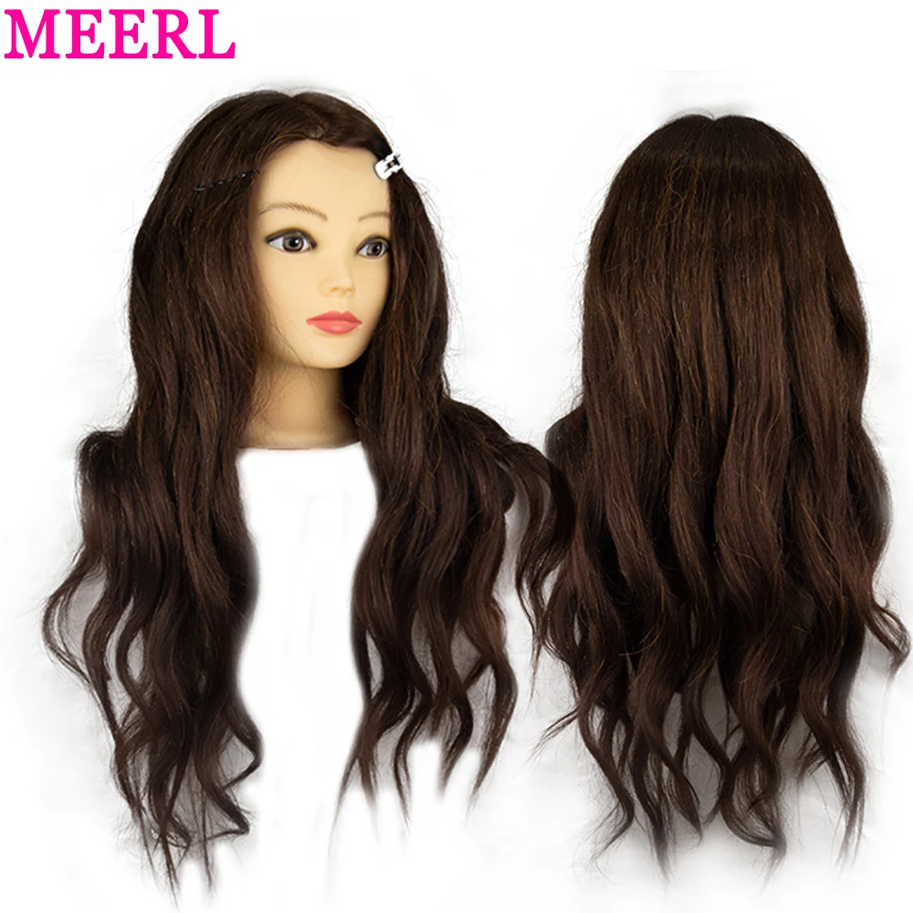 26\'\'80% Real Human Hair Mannequin Head For Hair Training Styling Professional Hairdressing Cosmetology Dolls Head For Hairstyles