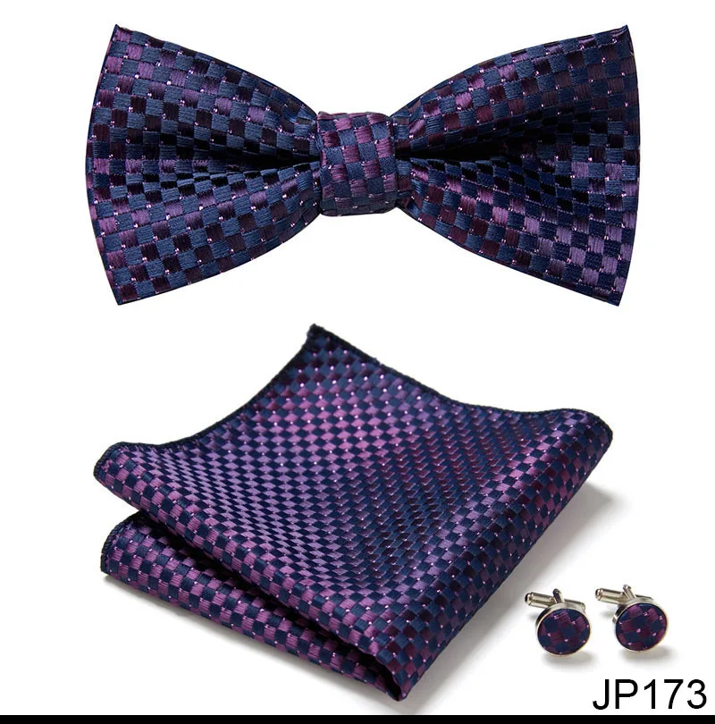 Great Quality Silver Office Butterfly Hanky Cufflink Set Bowtie For Men Geometric Hombre Formal Clothing