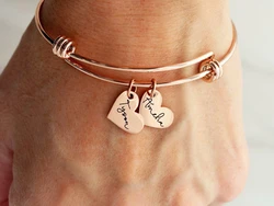 1-3 Name Bracelet Personalized Adjustable Charm Bangle Cute Heart-shaped Pendant Stainless Steel Jewelry for Mothers