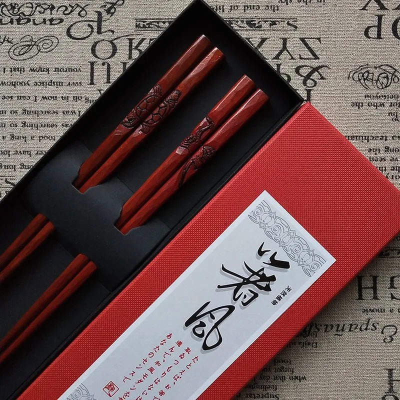 Japanese original single handmade turtle crane carving large lacquer craft wooden chopsticks high-end gift gift box chopsticks