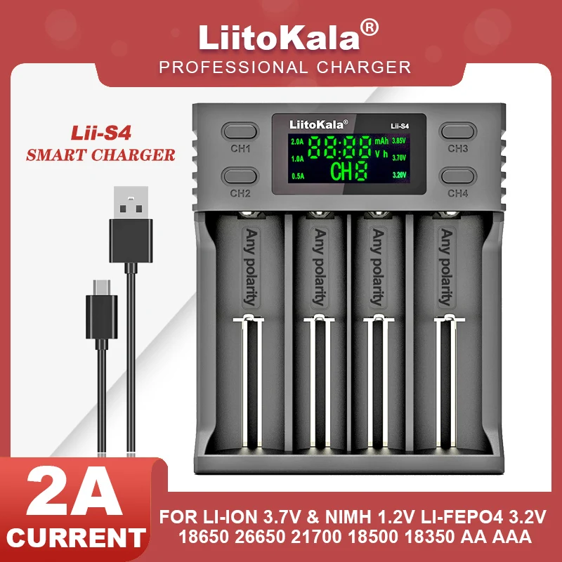 Liitokala Lii-402 Lii-202 Lii-100 Lii-S2 Lii-S4 Lii-S6 3.7V 3.2V 1.2V 3.8V 26650 16340 18650 18500 NiMH ładowarka akumulatorów litowych