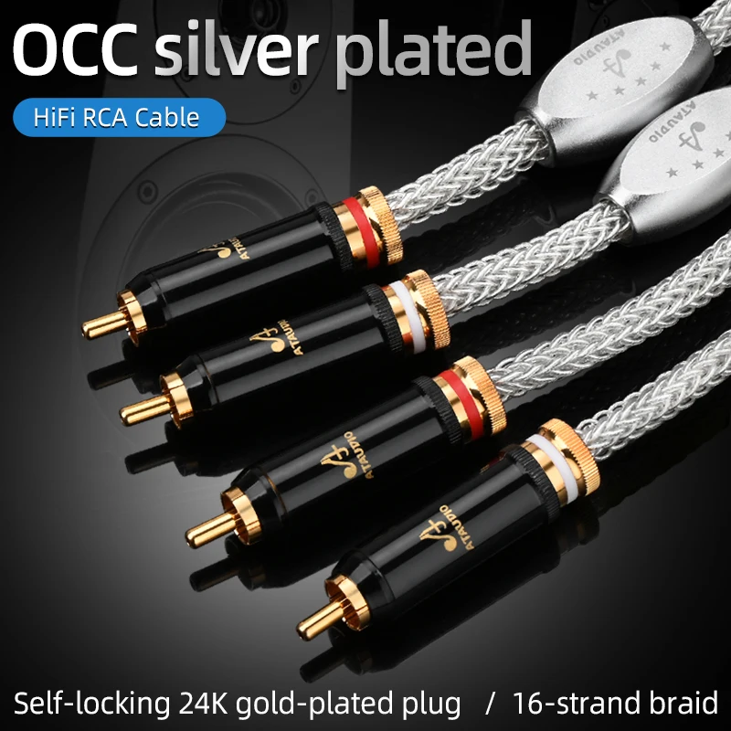 

Hifi Silver-Plated OCC 2RCA Cable Hi-End RCA Male to Male Interconnect Audio Cable For Preamp Power Amplifier CD Player DAC