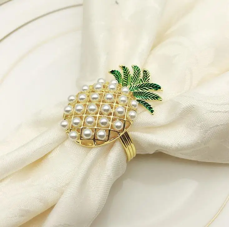 

Gold Silver Pineapple With Pearls Napkin Ring Wedding Holiday Decoration Family Candlelight Dinner Napkin Holder Wholesale