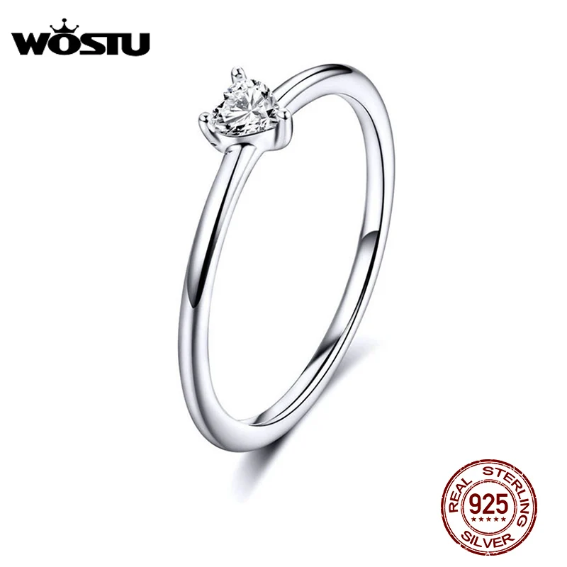 WOSTU Hart Hoogtepunten Ring 925 Sterling Zilver Clear CZ Dazzling Kristallen Ringen Vinger Voor Vrouwen Elegantie Fijne Sieraden CQR498