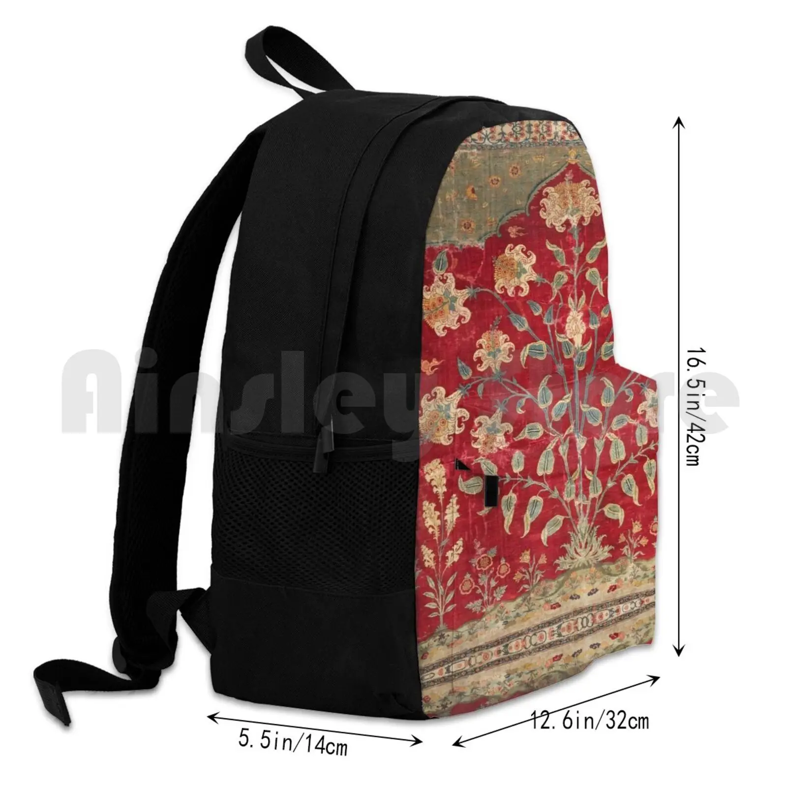 Indian Floral Rug 17th Century Fine Art Print Outdoor Hiking Backpack Riding Climbing Sports Bag Vintage Vintage Rug Carpet