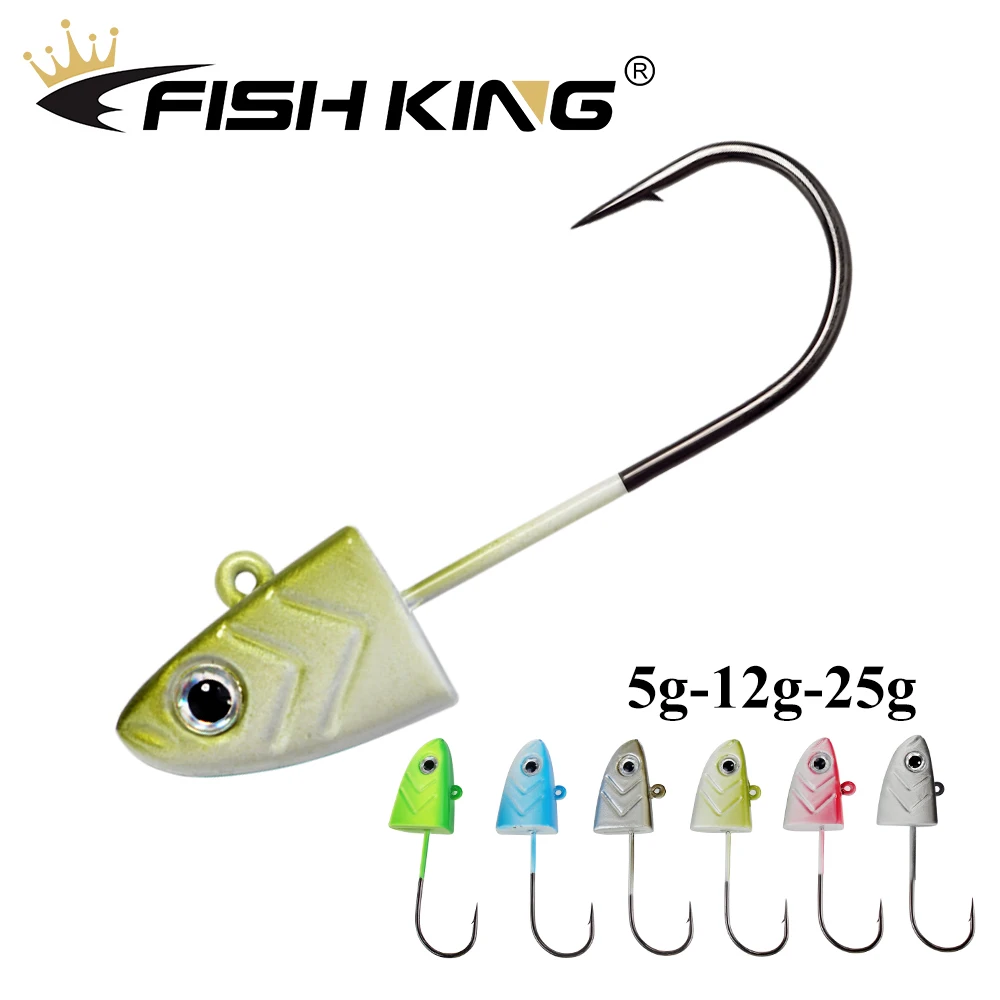 FISH KING-Paquet d\'hameçons en silicone avec tête de gabarit, appât Élpour la pêche à la turlutte, 5g, 12g, 25g