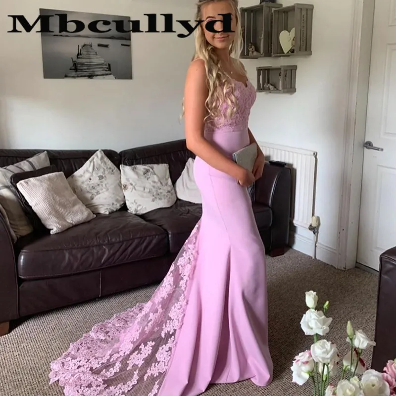 Mbcullyd Graceful Mermaid Long Bridesmaid Dresses With Appliques Lace African Wedding Guest Dress Formal Sweep Train Party Gowns