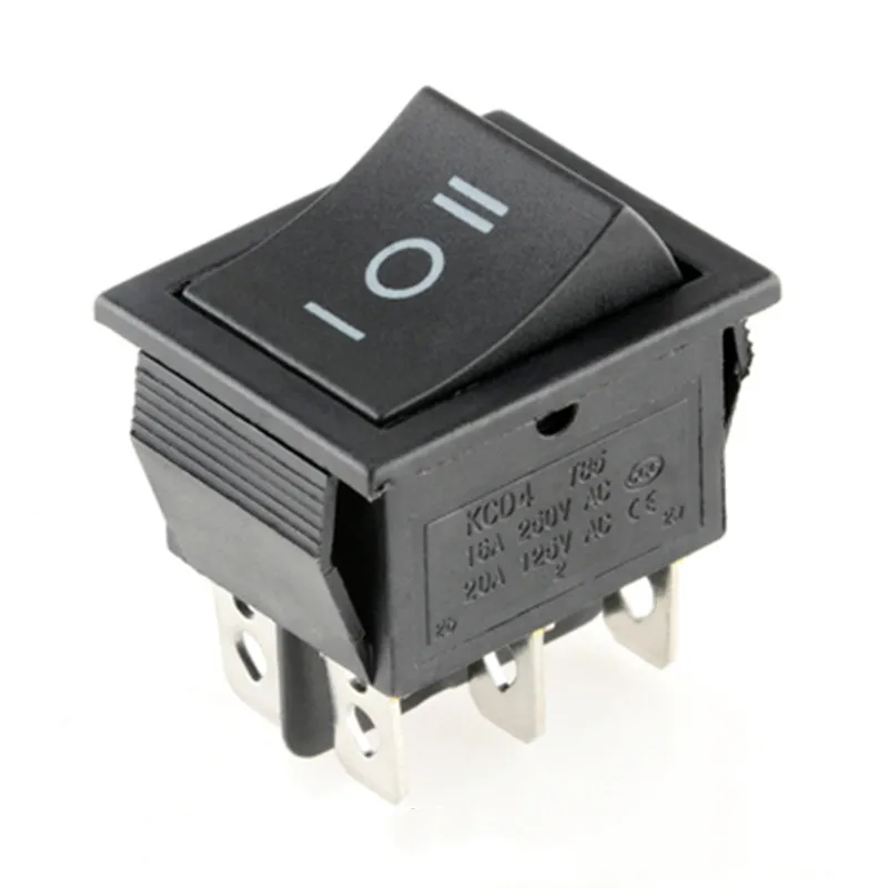 KCD4 1PCS black Rocker Switch Power Switch ON-OFF-ON 3 Position 6 Pins No lights  16A 250VAC/ 20A 125VAC