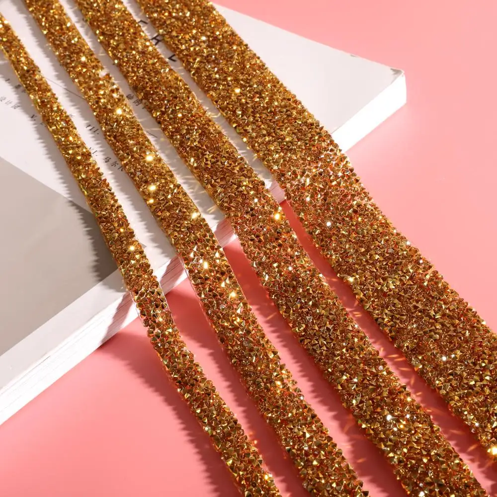1 Yard Crystal Rhinestone Webbing Lace Tape Voile Ribbon Sewing Trim Iron OnAppliques for Dresses