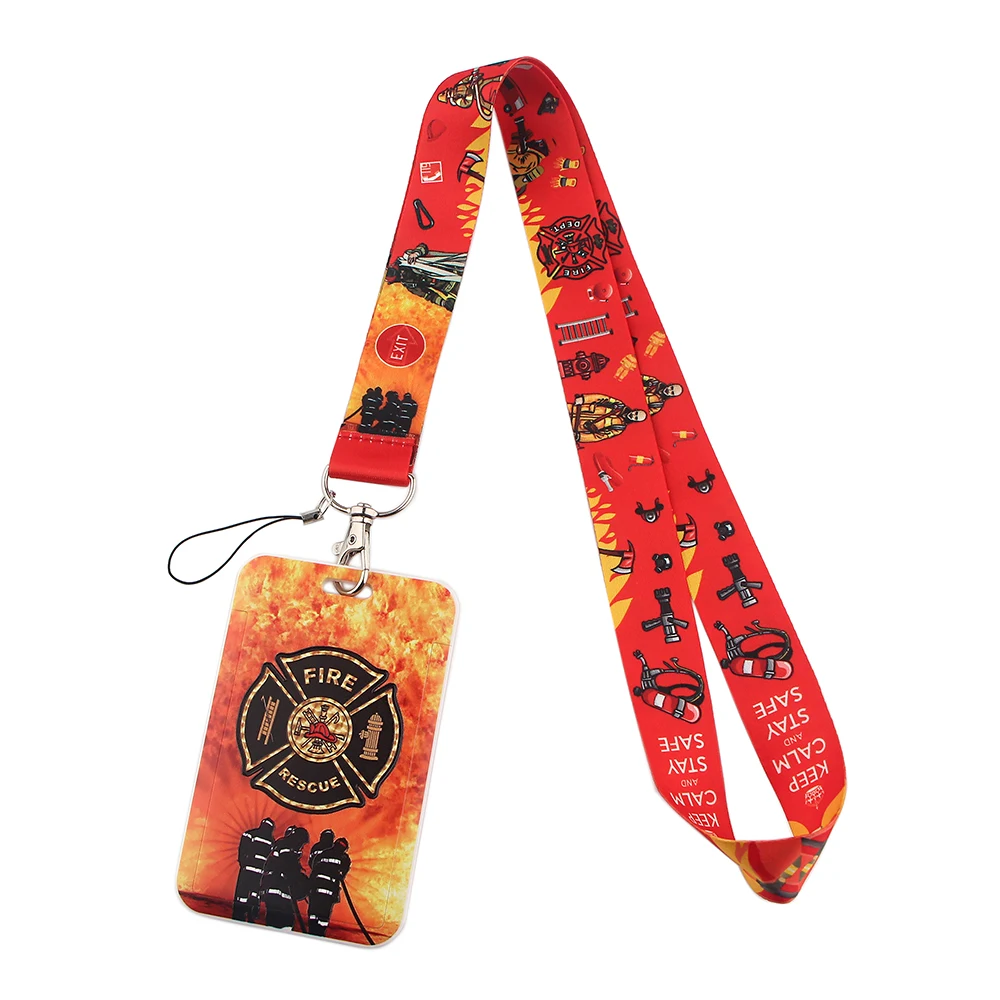 DZ1609 Firefighter Lanyard Credit Card ID Badge Holder Key Ring gadgets for men Travel Bank Bus Cool Card Cover Keychain