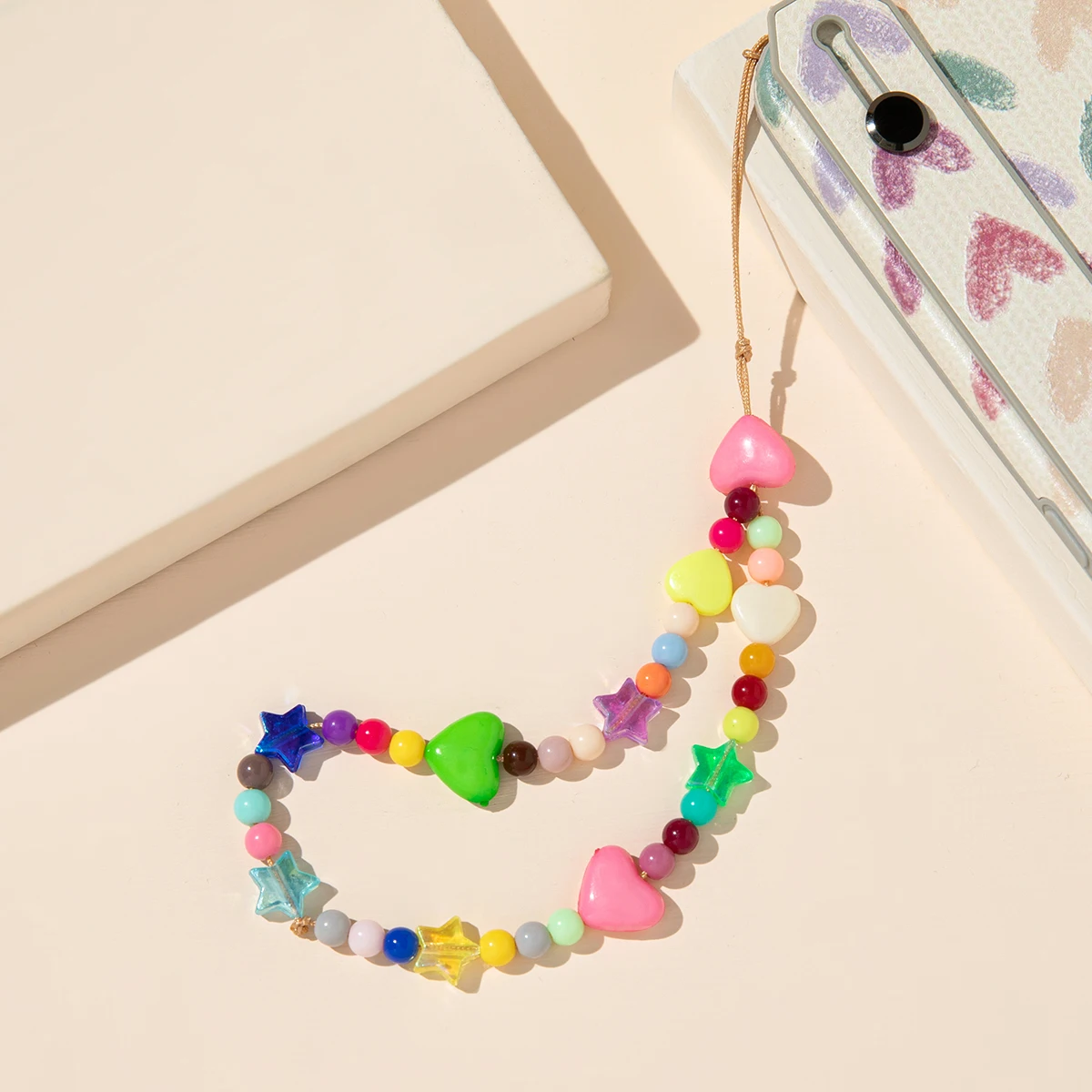 Bohemian Beads Phone Chain Lanyard Korean Fashion Handmade Acrylic Soft Pottery Rope for Cell Phone Hanging Cord for Women Girls