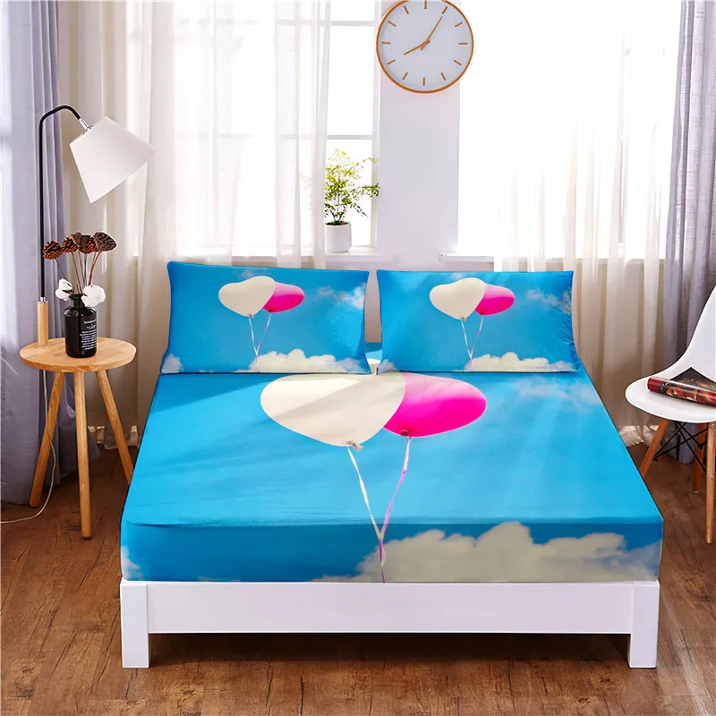 

Balloon Digital Printed 3pc Polyester Fitted Sheet Mattress Cover Four Corners with Elastic Band Bed Sheet Pillowcases