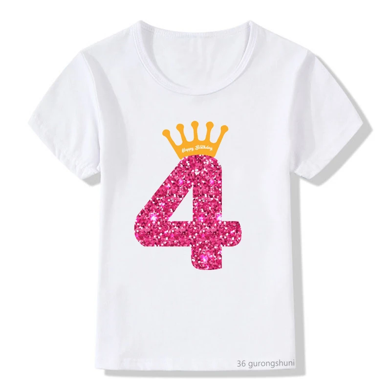 Newly kids t-shirt cute 4-12th queens crow happy birthday girl print  t shirts for girls/boys kids birthday clothes shirt tops